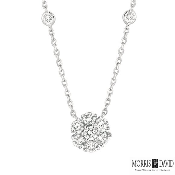 1.50 Carat Natural Diamond Flower & Bezel Pendant 14K White Gold G SI 18\'\' chain